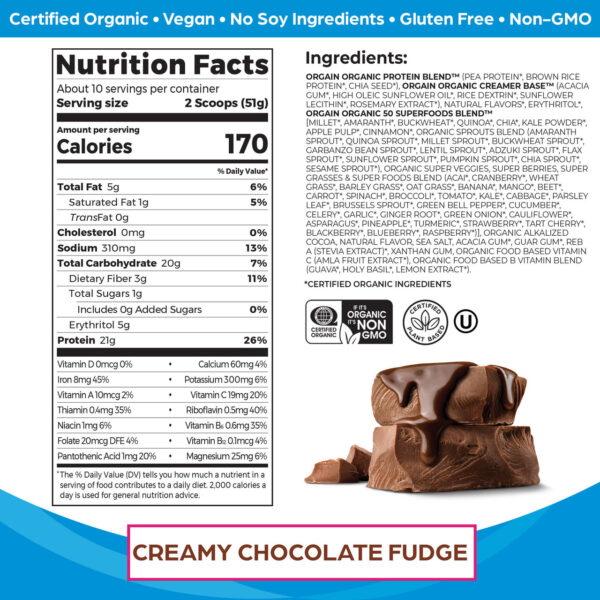 Orgain Organic Superfoods Chocolate Protein Powder 1.12 lb - Image 3