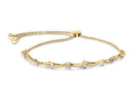14K Yellow Gold Plated .925 Sterling Silver Diamond Accent Heart and Wave Link Bolo Bracelet (I-J Color, I2-I3 Clarity) - 6" to 9" Adjustable