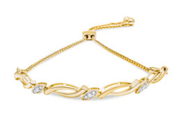 14K Yellow Gold Plated .925 Sterling Silver Diamond Accent Alternating Swirl link Bolo Bracelet (I-J Color, I2-I3 Clarity) - 6" to 9" Adjustable