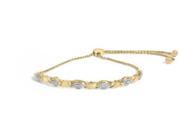 14K Yellow Gold Plated .925 Sterling Silver Diamond Accent Alternating Marquise Shape and Heart Links Bolo Bracelet (I-J Color, I3 Clarity) - Adjustable 6" to 9"