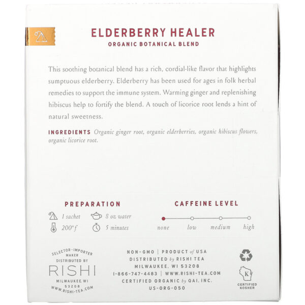 Rishi Organic Elderberry Healer Tea 15 Sachets (Pack of 6 Boxes) - Image 2