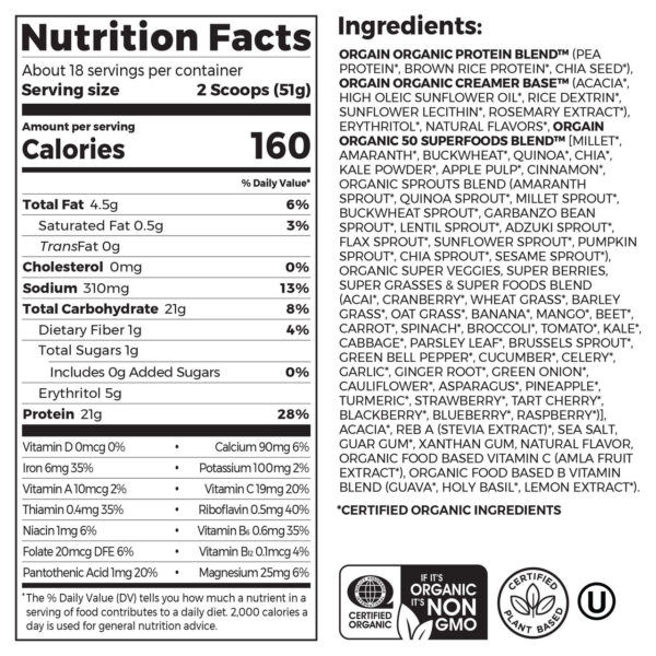 Orgain Organic Superfoods Protein powder Vanilla 2.02 lb - Image 10