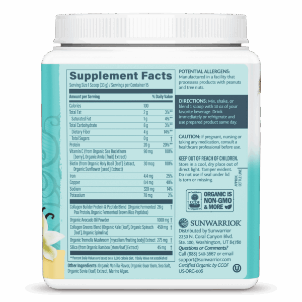 Sunwarrior Organic Collagen Builder Tahitian Vanilla 17.6 oz - Image 2