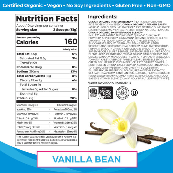 Orgain Organic Superfoods Protein powder Vanilla 2.02 lb - Image 2