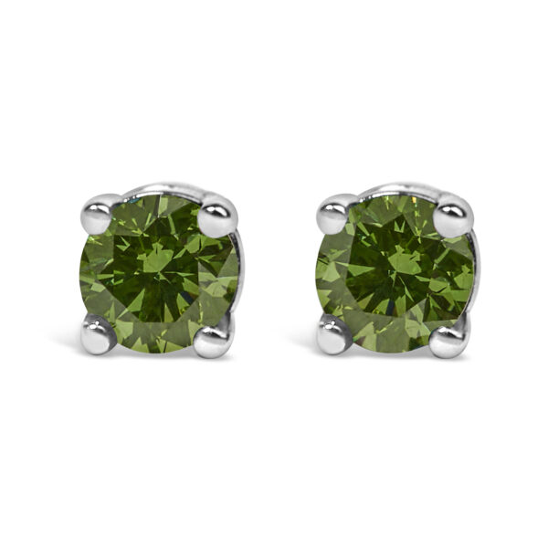 .925 Sterling Silver 0.15 Cttw Round Brilliant-Cut Green Diamond Classic 4-Prong Stud Earrings (Fancy Color-Enhanced, I2-I3 Clarity)