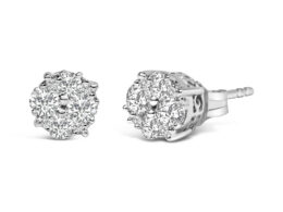 .925 Sterling Silver 1/2 cttw Prong Set Round-Cut Diamond Cluster Stud Earring (I-J Color, I2-I3 Clarity)