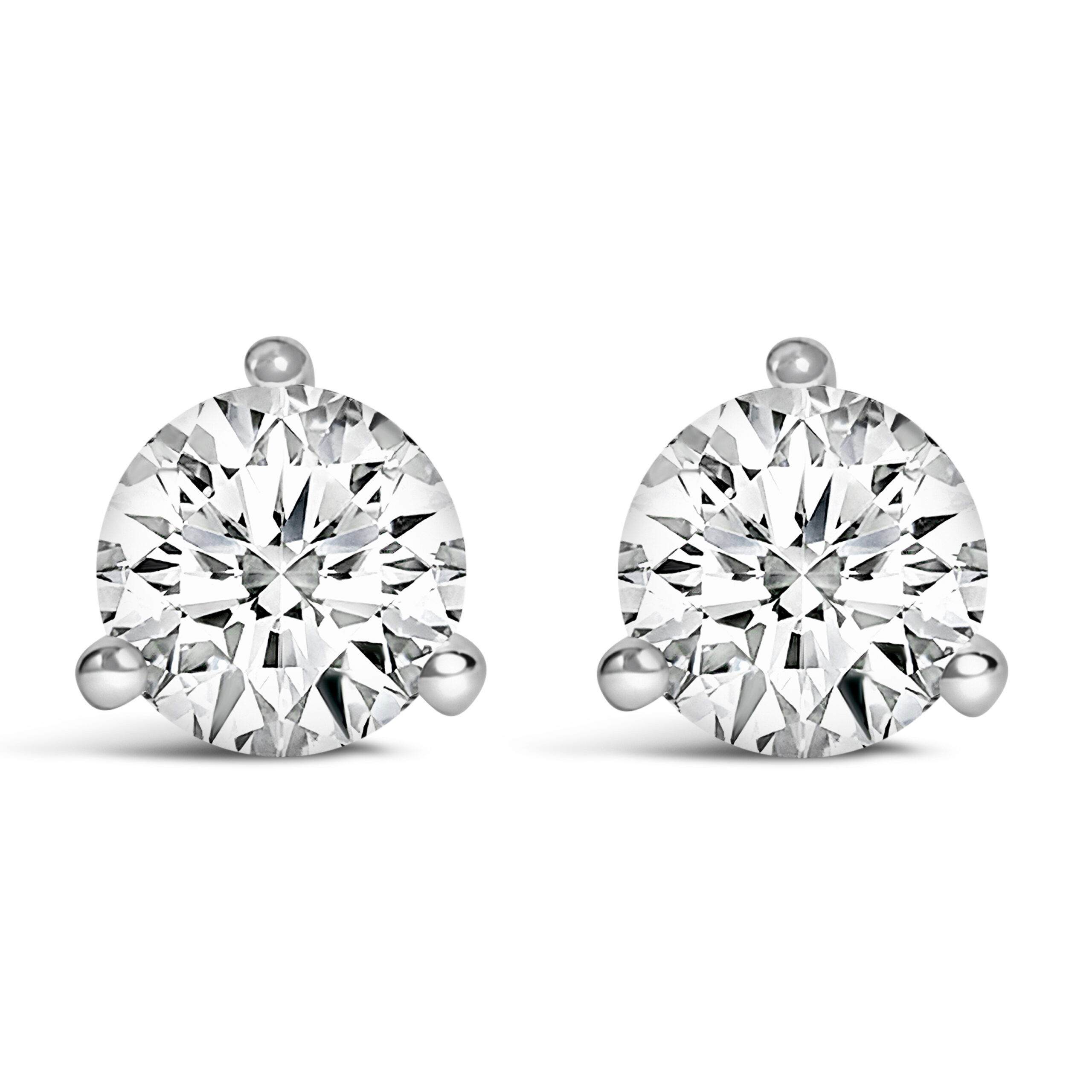 14K White Gold 2.0 Cttw 3-Prong Martini Set Brilliant Round-Cut Solitaire Lab Grown Diamond Screwback Stud Earrings (F-G Color, VS1-VS2 Clarity)