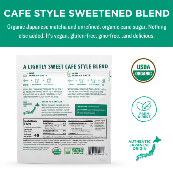 Jade Leaf Organic Matcha Latte 3.5 oz (Pack of 8) - Image 2