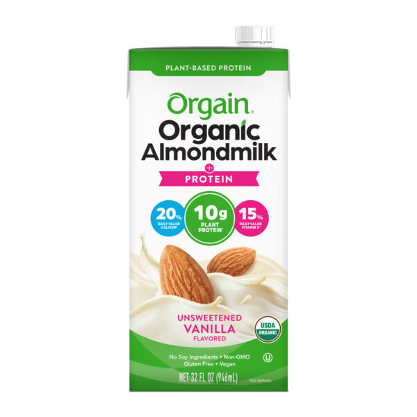Orgain Organic Unsweetened Vanilla Almond Milk 32 oz (Pack of 6)