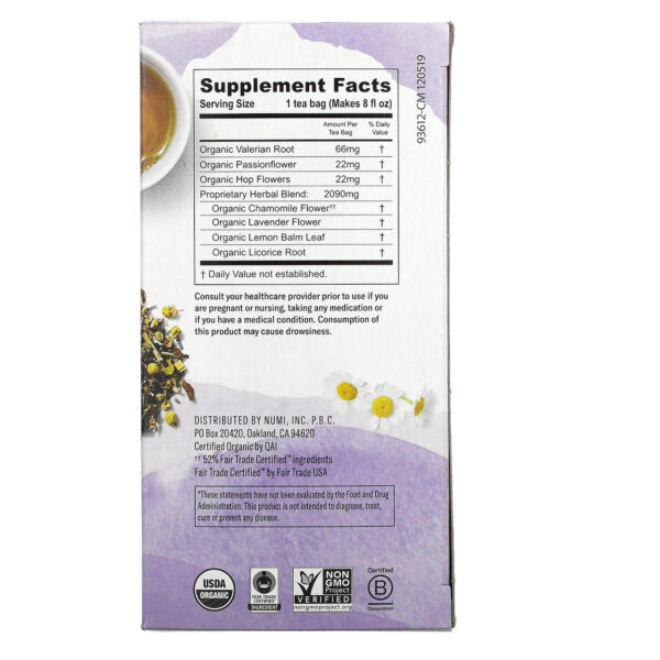 Numi Organic Sweet Slumber Tea 16 Tea Bags (Pack of 6 Boxes) - Image 2