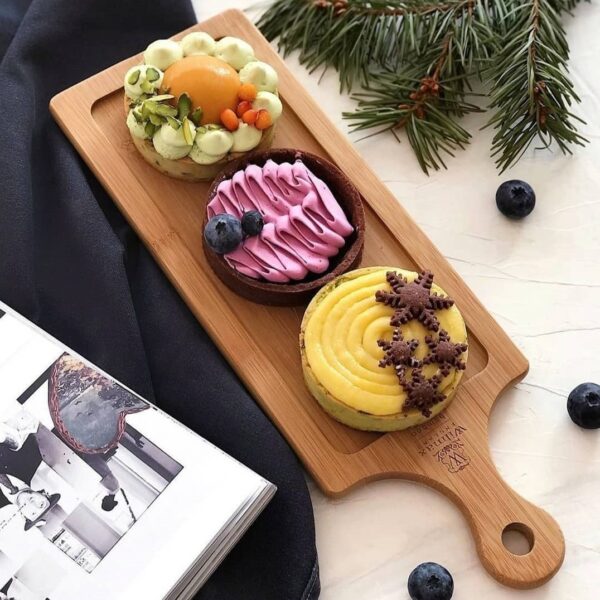 A Mignardises (Petit Four) Serving Set With Bamboo Long Tray And Porcelain Dishes To Match - Image 5