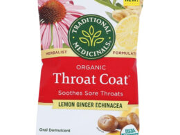 Organic Throat Coat Lemon Ginger Echinacea Cough Drops 16 Cough Drops (Pack of 12)