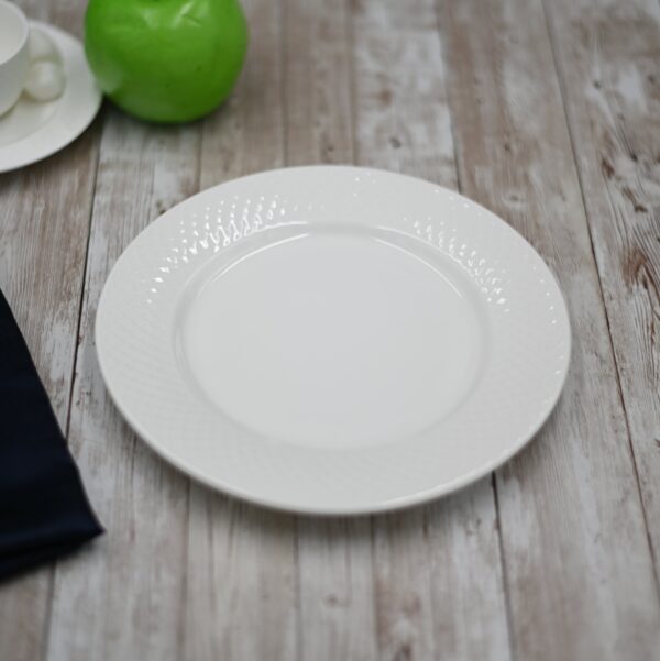 White Dessert Plate With Embossed Wide Rim 8" inch | - Image 2