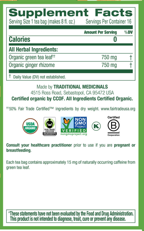 Traditional Medicinals Green Tea With Ginger (6x16 Bag) - Image 4