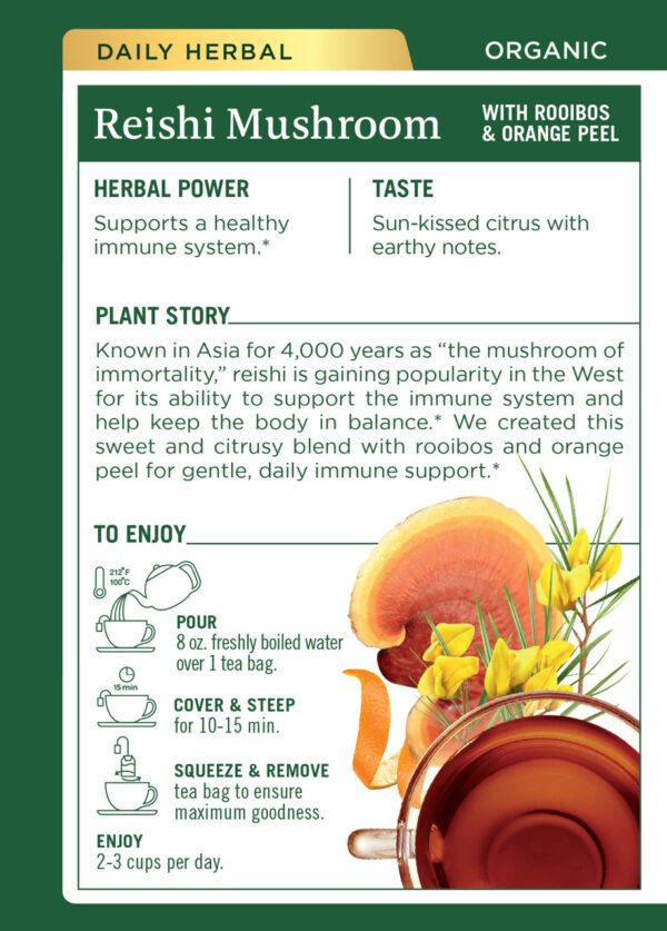 Organic Caffeine Free Reishi Mushroom Herbal Tea 16 Tea Bags (Pack of 6 Boxes) - Image 2