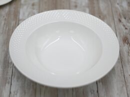White Porcelain Deep Plate With Embossed Wide Rim 9" inch | Set Of 6 In Gift Box