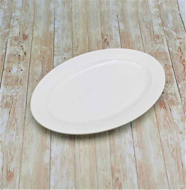 White Oval Platter With Embossed Wide Rim 14" inch X 10" inch |In Gift Box - Image 2
