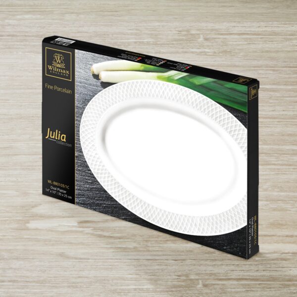 White Oval Platter With Embossed Wide Rim 14" inch X 10" inch |In Gift Box - Image 4
