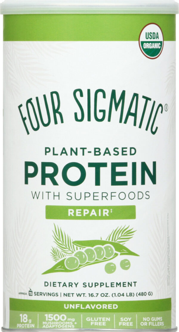 Four Sigamtic Organic Plant-Based Protein Powder Unflavored 16.9 oz - Image 2