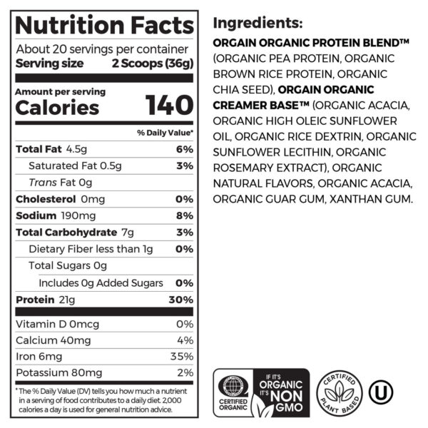 Orgain Organic Unsweetened Plant Protein Powder 1.59 lb - Image 9