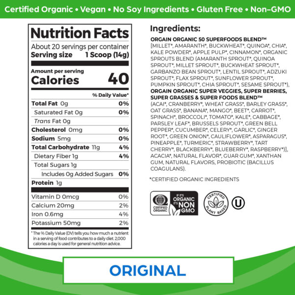 Orgain Organic Superfoods Probiotics Nutrition Powder 9.9 oz - Image 3