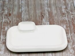 White Rectangular Platter With Sauce Compartment 14" inch X 8.5" inch|