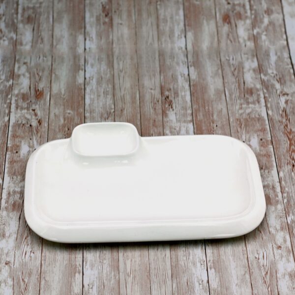 White Rectangular Platter With Sauce Compartment 14" inch X 8.5" inch|