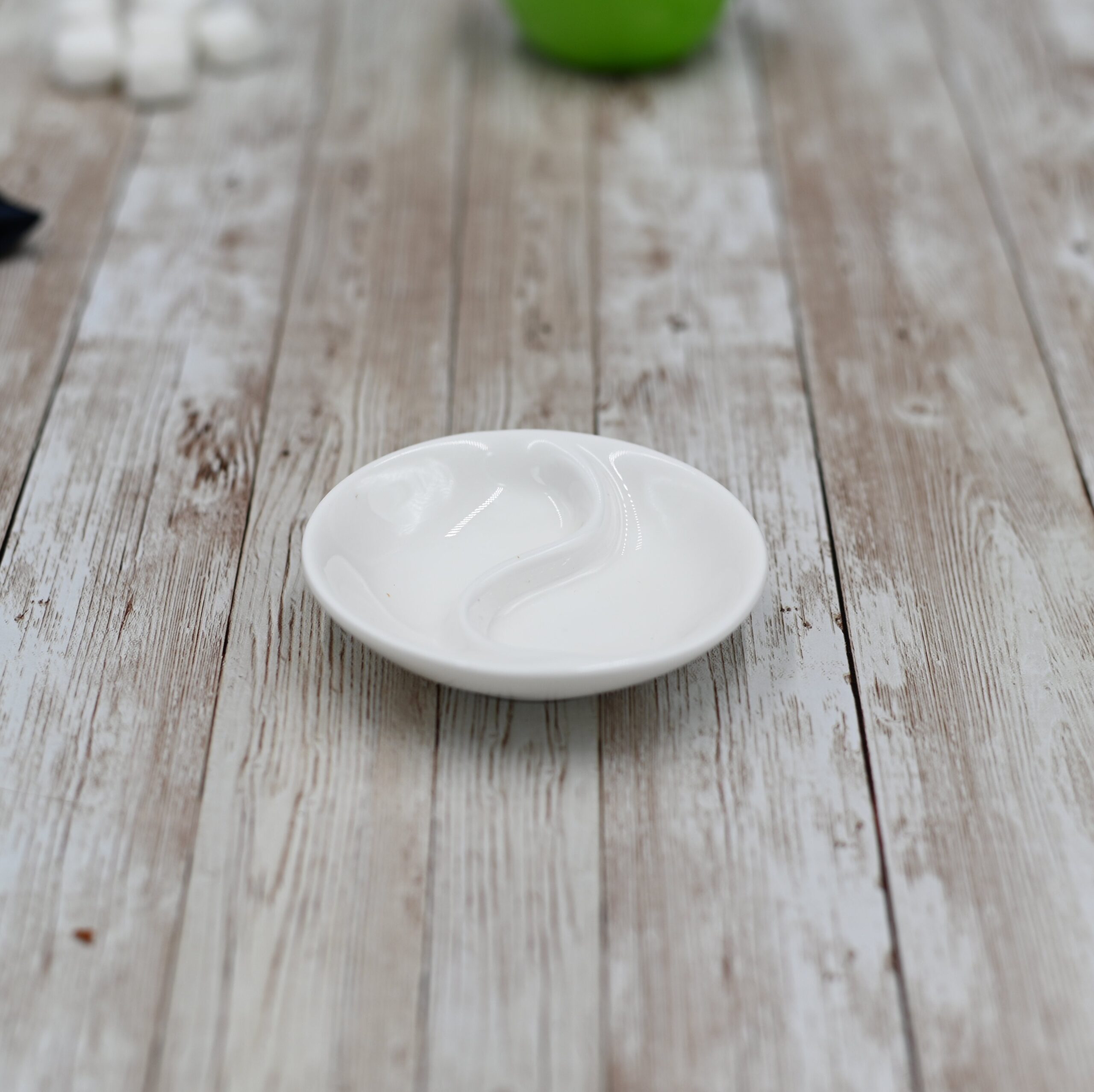 Fine Porcelain And Bamboo Serving Tray Combo Set With A Yin Yang 2 Section Saucer - Image 5