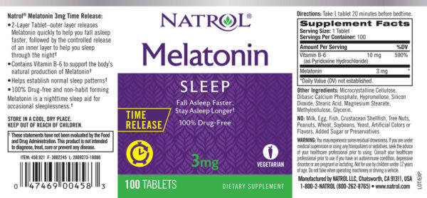 Natrol Melatonin Time Release 3mg 100 (1x100 TAB) - Image 7