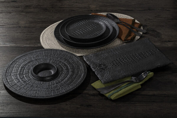 Black Porcelain Slate look Round Plate / Platter With Rustic Texture 13" inch - Image 2