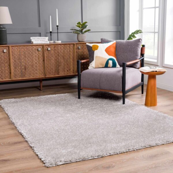 Faina Solid Light Gray Shag Rug Washable - Image 3