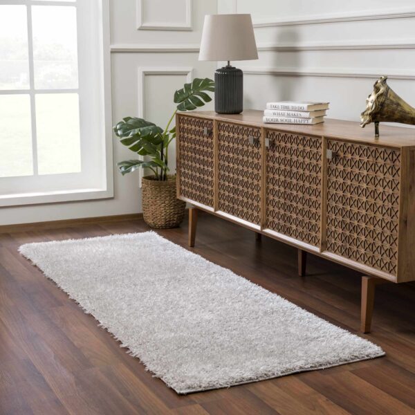 Faina Solid Light Gray Shag Rug Washable - Image 5