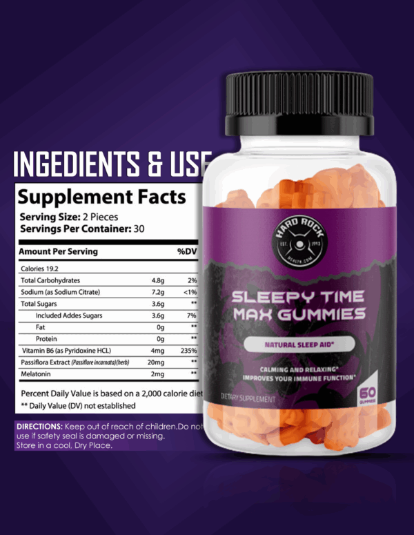 Natural Sleeping Aid- Sleepy Time Max Gummies (Melatonin, L-Theanine, Botanicals) - Image 2