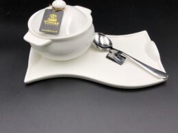 Individual Baking Pot With A Soup Spoon And Curved Serving Dish Set For 1