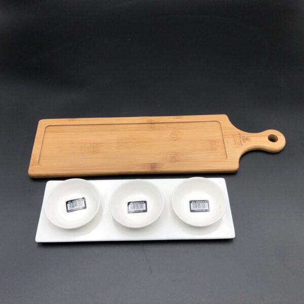 A Mignardises (Petit Four) Serving Set With Bamboo Long Tray And Porcelain Dishes To Match - Image 2
