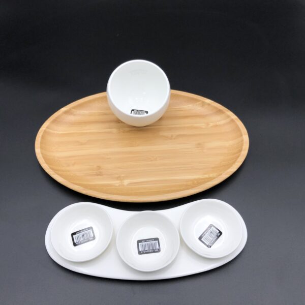 A Mignardises (Petit Four) Serving Set With Bamboo Oval Tray And Porcelain Dishes To Match - Image 2
