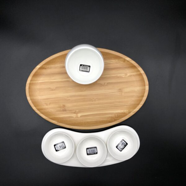 A Mignardises (Petit Four) Serving Set With Bamboo Oval Tray And Porcelain Dishes To Match - Image 3