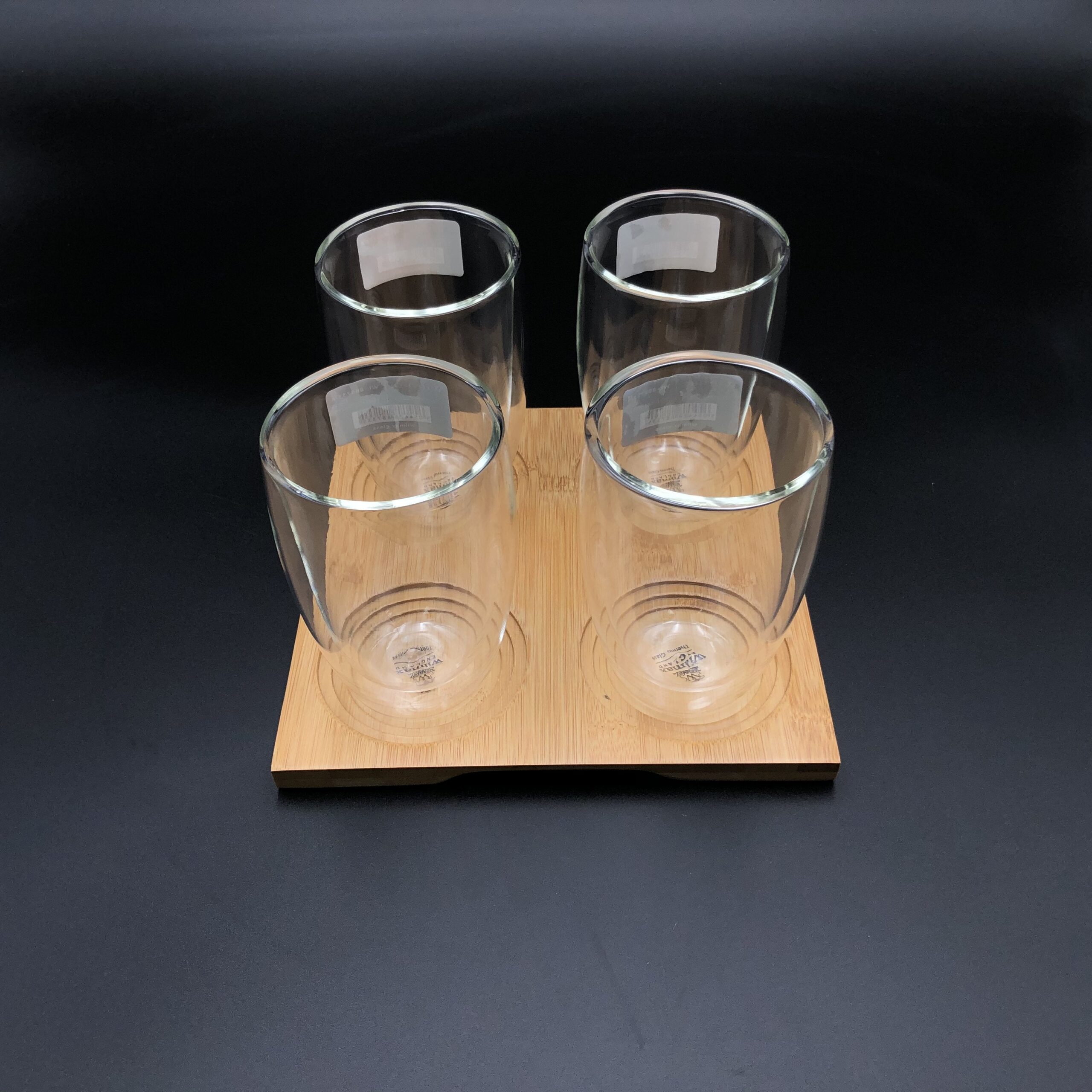 A Set Of A 4 Section Bamboo Tray With 4 Doublewalled Thermo Glasses To Match - Image 2