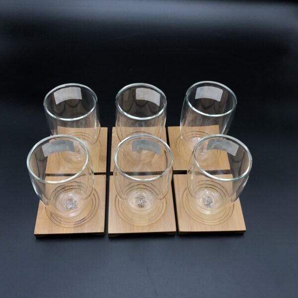 A Set Of 6 Bamboo Coaters/ Trays With 6 Doublewalled Thermo Glasses To Match - Image 2