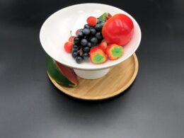 Fine Porcealim Fruit Vase With A10 Inch Bamboo Tray