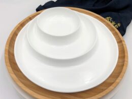 Bamboo And Fine Porcelain 3 Section Divided Dish/plate Setting