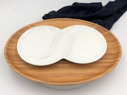 Bamboo And Fine Porcelain Oval Dish/plate Setting