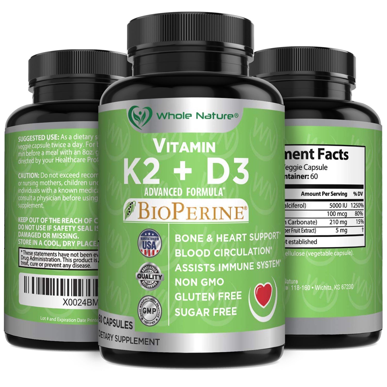 Whole Nature K2 (MK7)+D3 Plus Calcium - Image 2