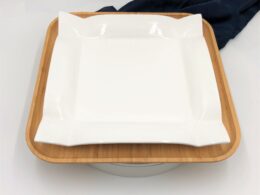 Square Bamboo And Fine Porcelain Contemporary Dinnerware Set