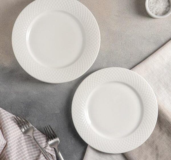 White Dessert Plate With Embossed Wide Rim 8" inch | - Image 4