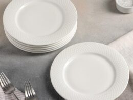 White Dessert Plate With Embossed Wide Rim 8" inch |