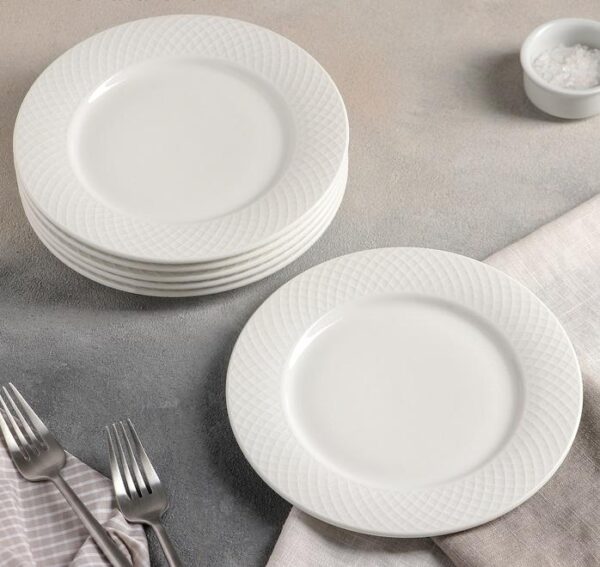 White Dessert Plate With Embossed Wide Rim 8" inch |