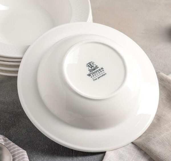 White Porcelain Deep Plate With Embossed Wide Rim 9" inch | Set Of 6 In Gift Box - Image 4