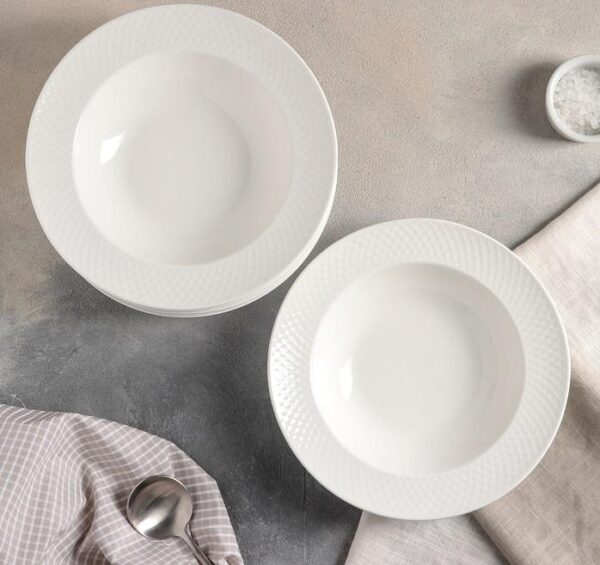 White Porcelain Deep Plate With Embossed Wide Rim 9" inch | Set Of 6 In Gift Box - Image 5