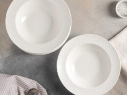White Porcelain Deep Plate With Embossed Wide Rim 9" inch | For soup, pasta, salad